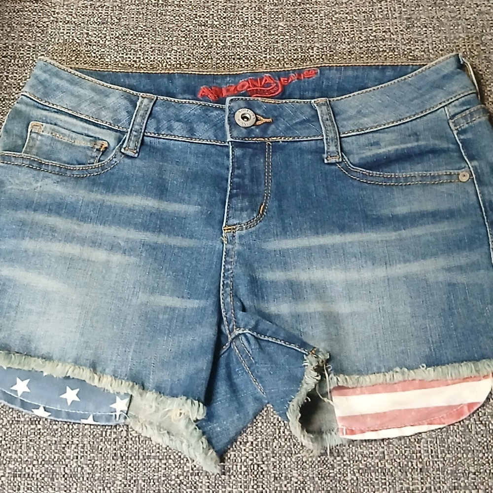 Arizona Jean Company Women's Blue Denim Shorts with Flag Detail